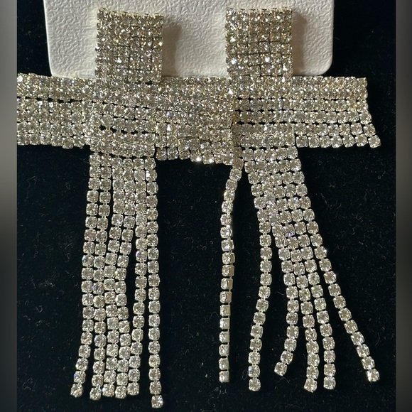 PRESSED Jewelry - Rhinestone Dangly Cross Pierced Earrings